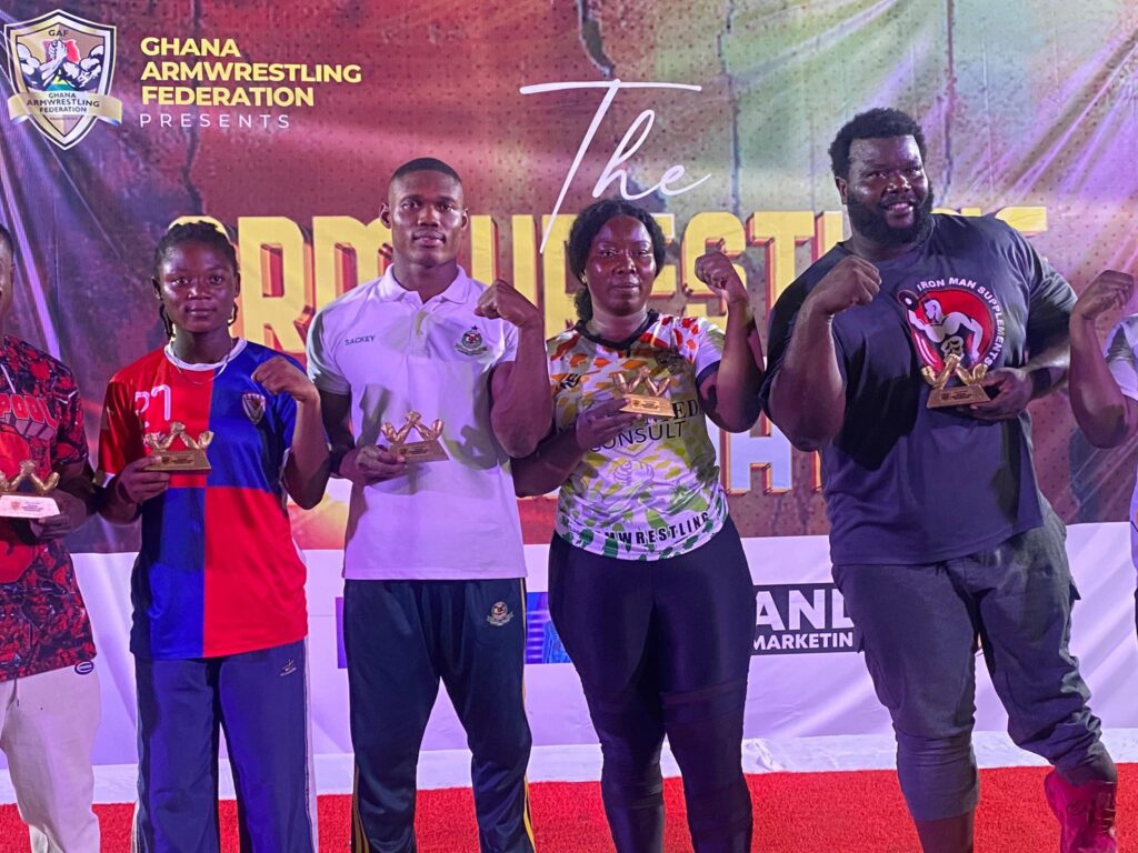 Winners at the Arm-wrestling Super clash at the Accra Sports Stadium